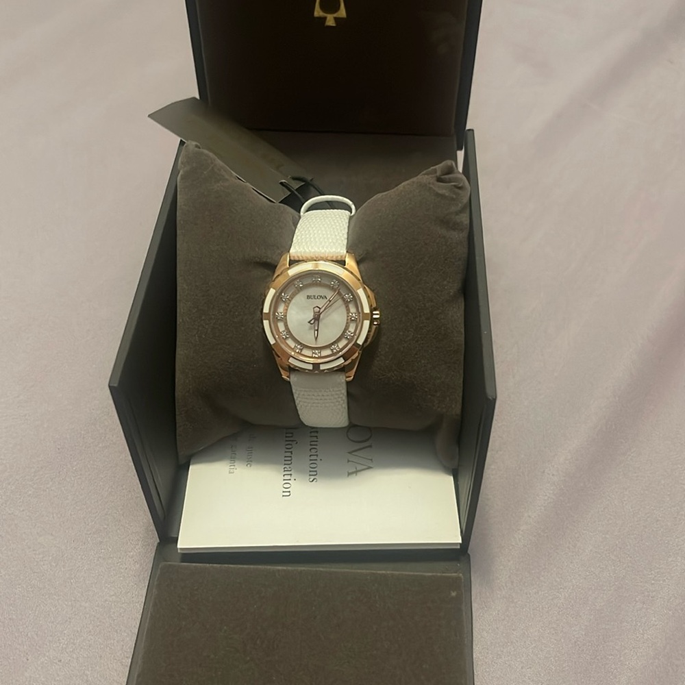 Bulova Women's Watch with White and Gold Accents